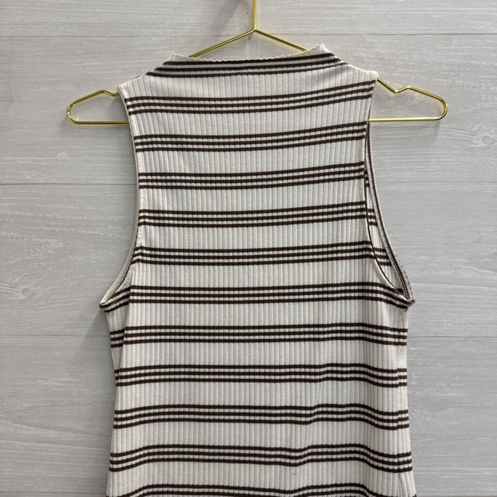 Maeve White/ Brown Striped Ribbed Sleeveless Top Large