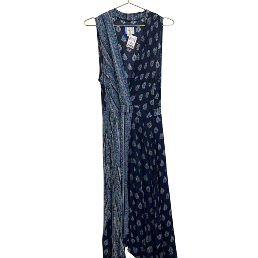 Maeve Navy/ Blue Print V Neck Midi Dress 10