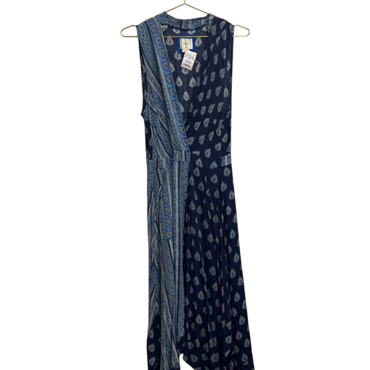Maeve Navy/ Blue Print V Neck Midi Dress 10
