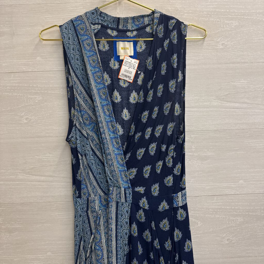 Maeve Navy/ Blue Print V Neck Midi Dress 10