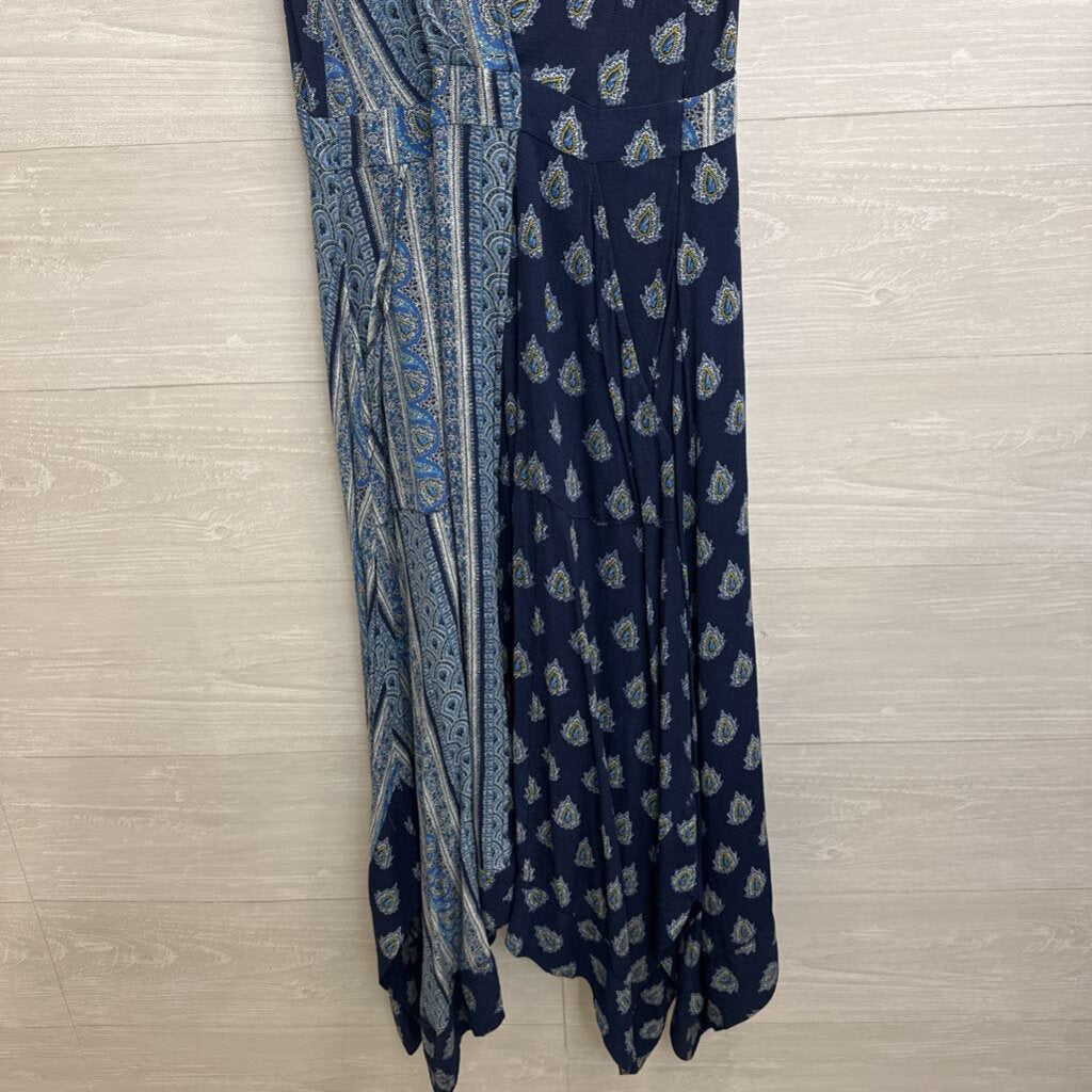 Maeve Navy/ Blue Print V Neck Midi Dress 10