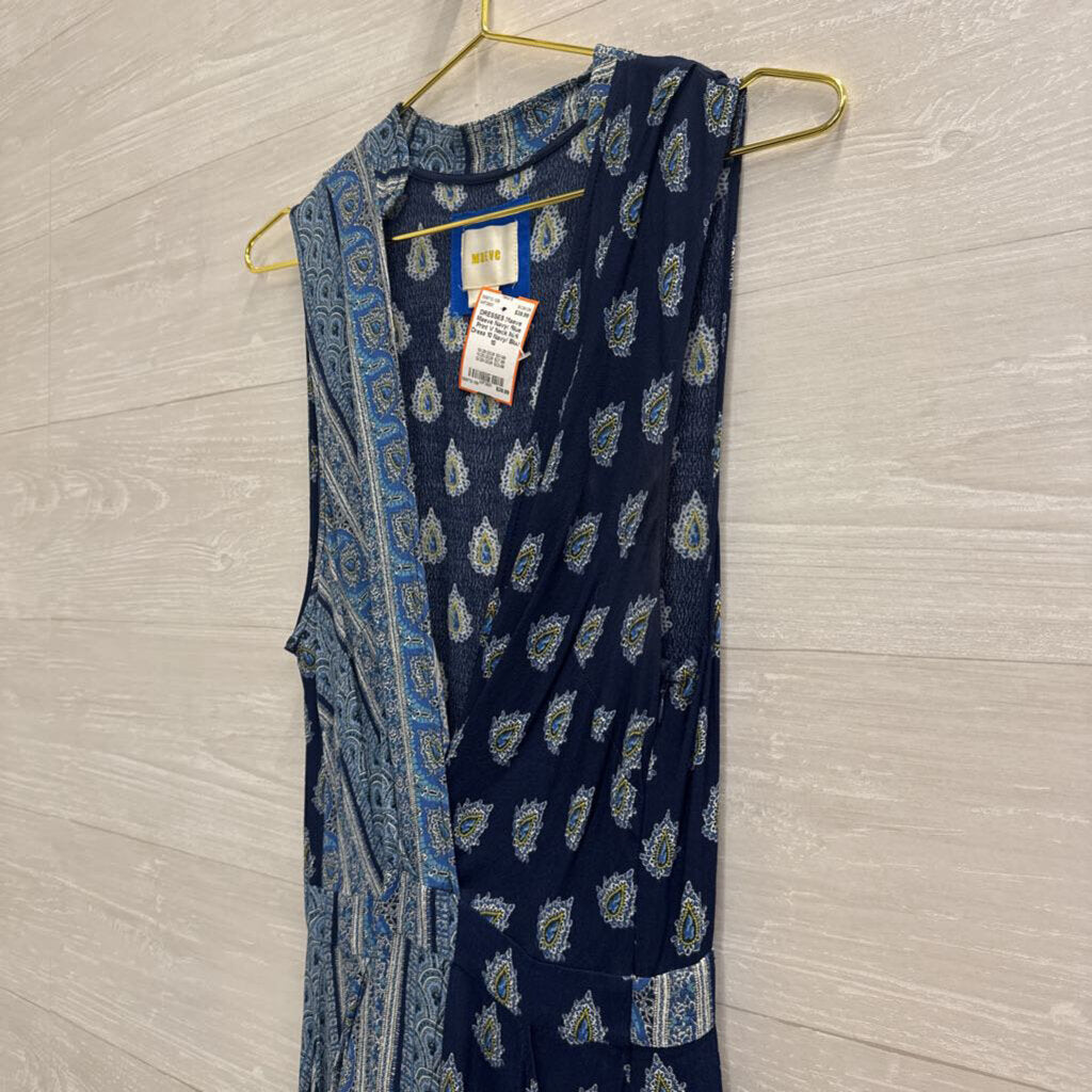 Maeve Navy/ Blue Print V Neck Midi Dress 10
