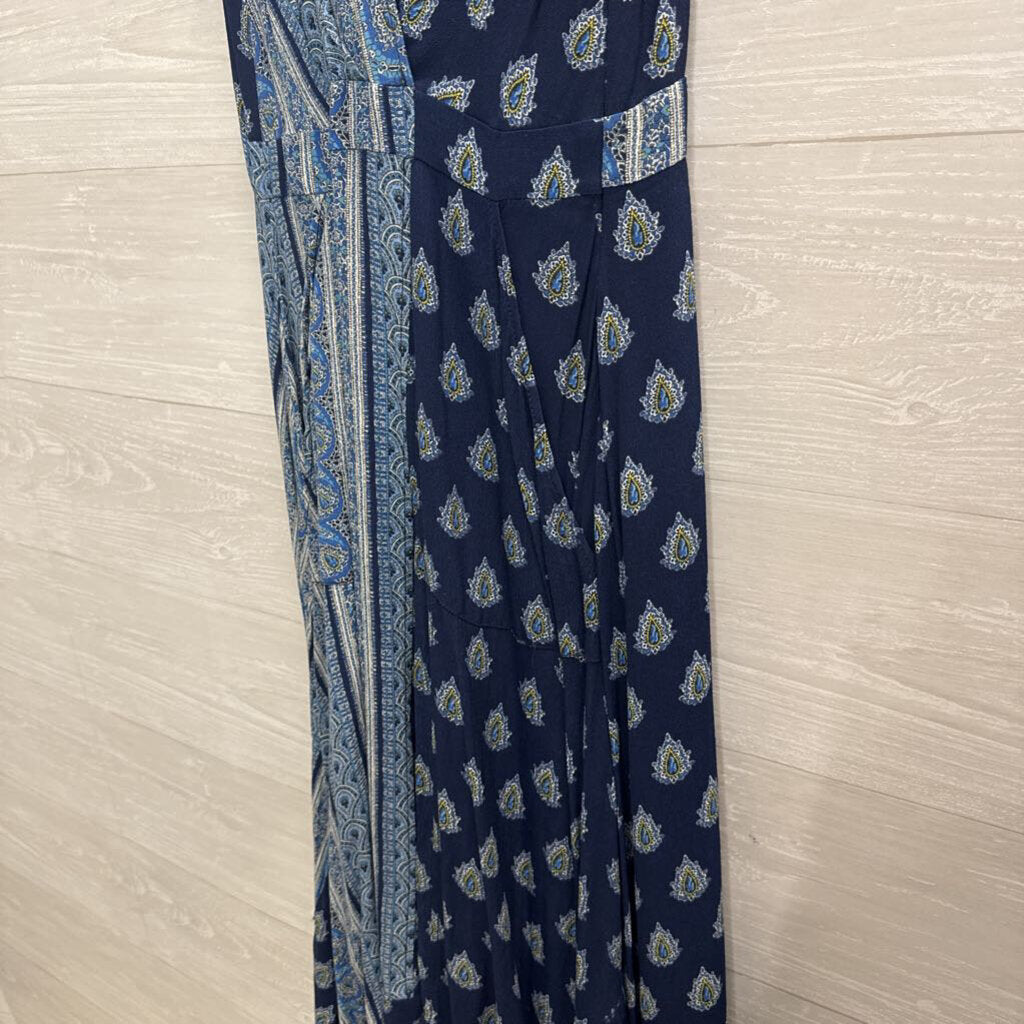 Maeve Navy/ Blue Print V Neck Midi Dress 10