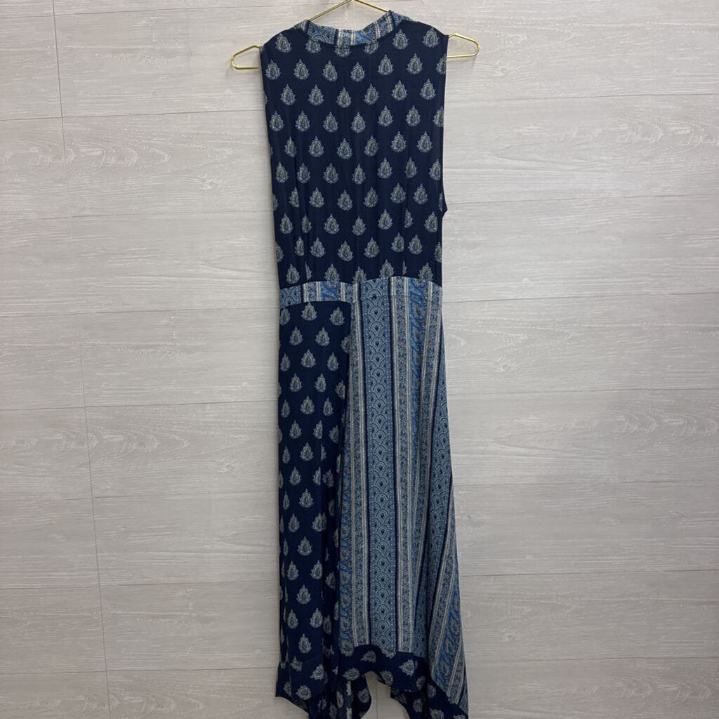 Maeve Navy/ Blue Print V Neck Midi Dress 10