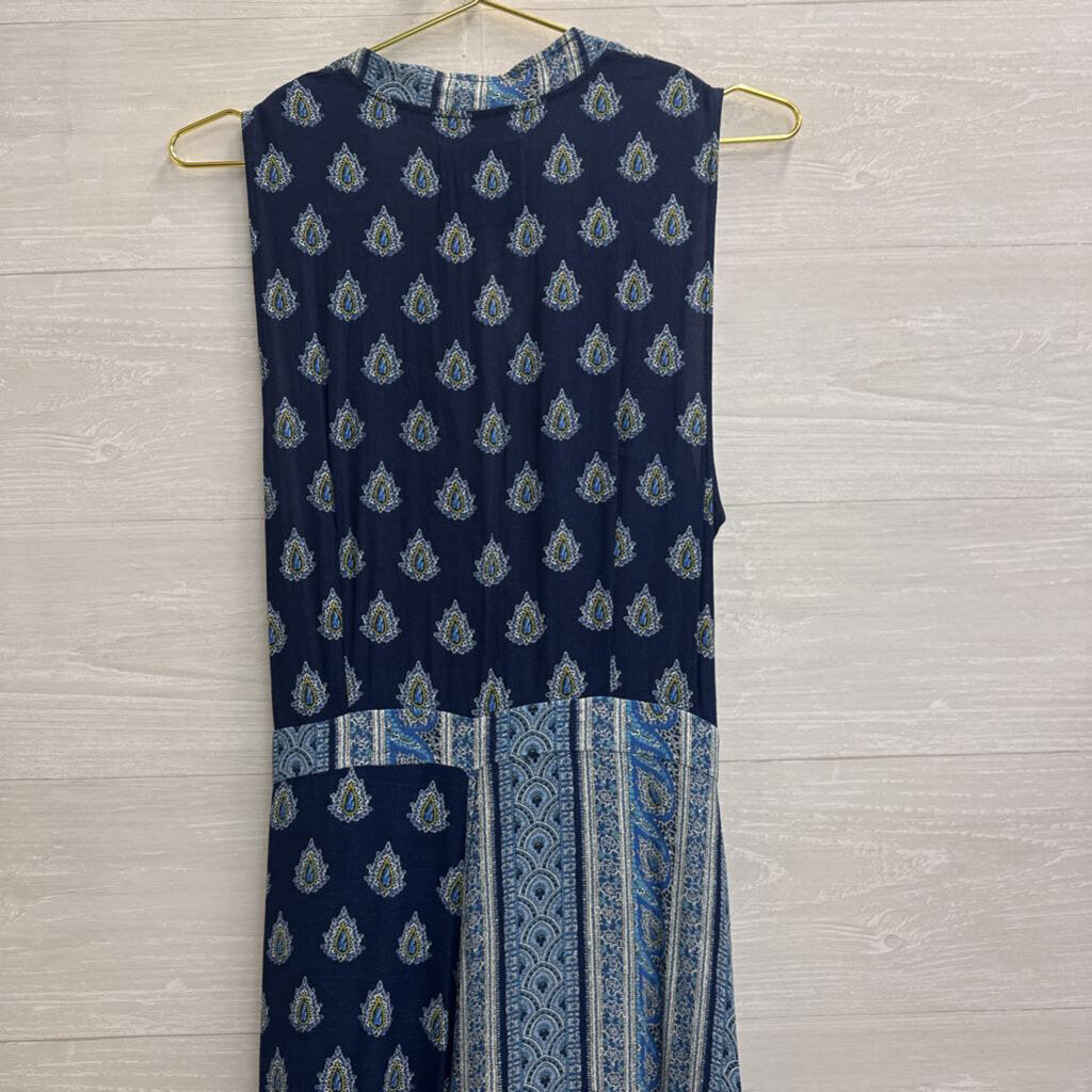 Maeve Navy/ Blue Print V Neck Midi Dress 10