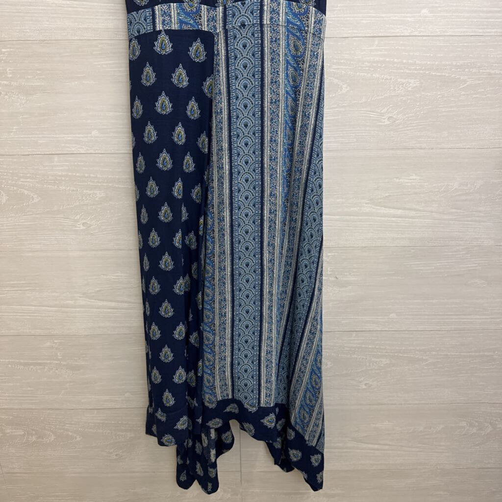Maeve Navy/ Blue Print V Neck Midi Dress 10