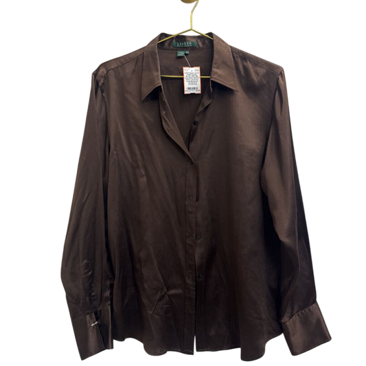 Ralph Lauren Brown 100% Silk Long Sleeve Button Down Top Extra Large