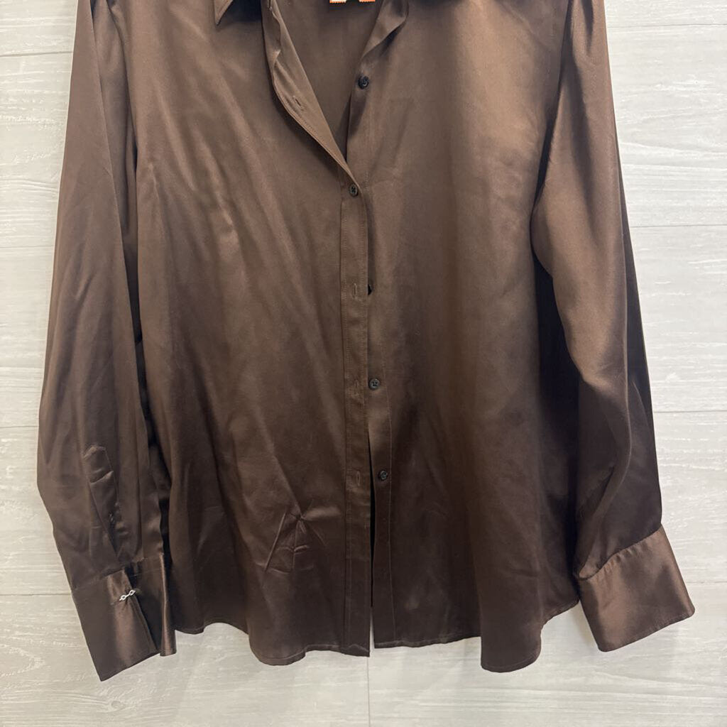 Ralph Lauren Brown 100% Silk Long Sleeve Button Down Top Extra Large