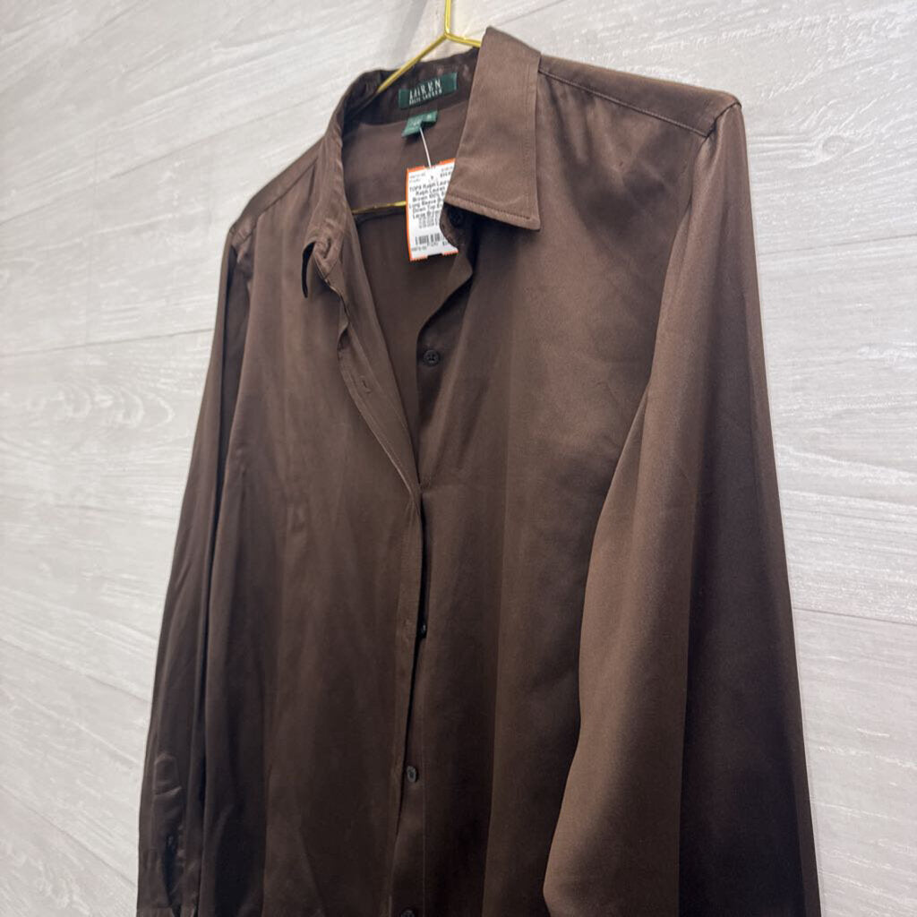 Ralph Lauren Brown 100% Silk Long Sleeve Button Down Top Extra Large