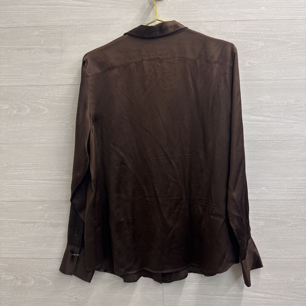 Ralph Lauren Brown 100% Silk Long Sleeve Button Down Top Extra Large