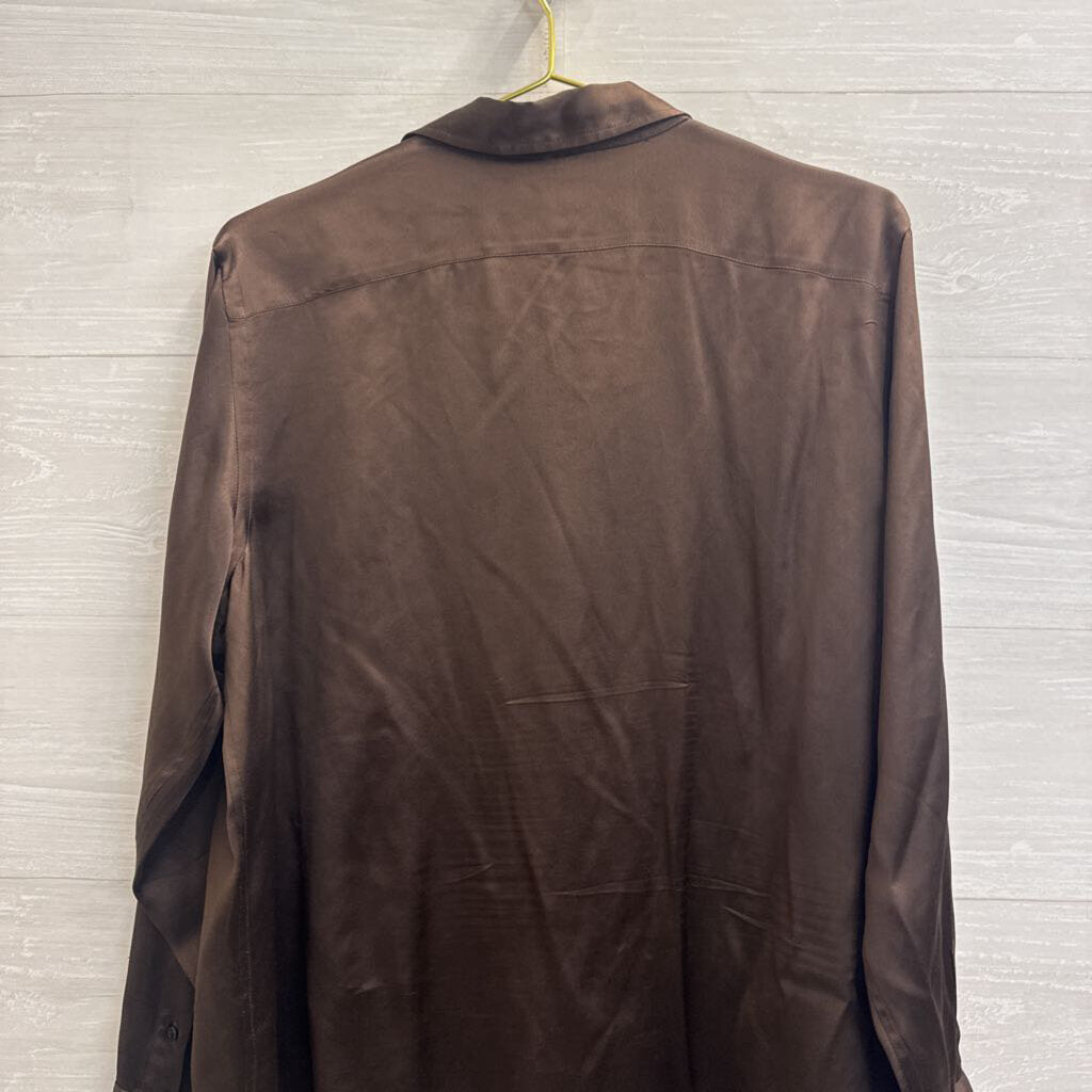 Ralph Lauren Brown 100% Silk Long Sleeve Button Down Top Extra Large