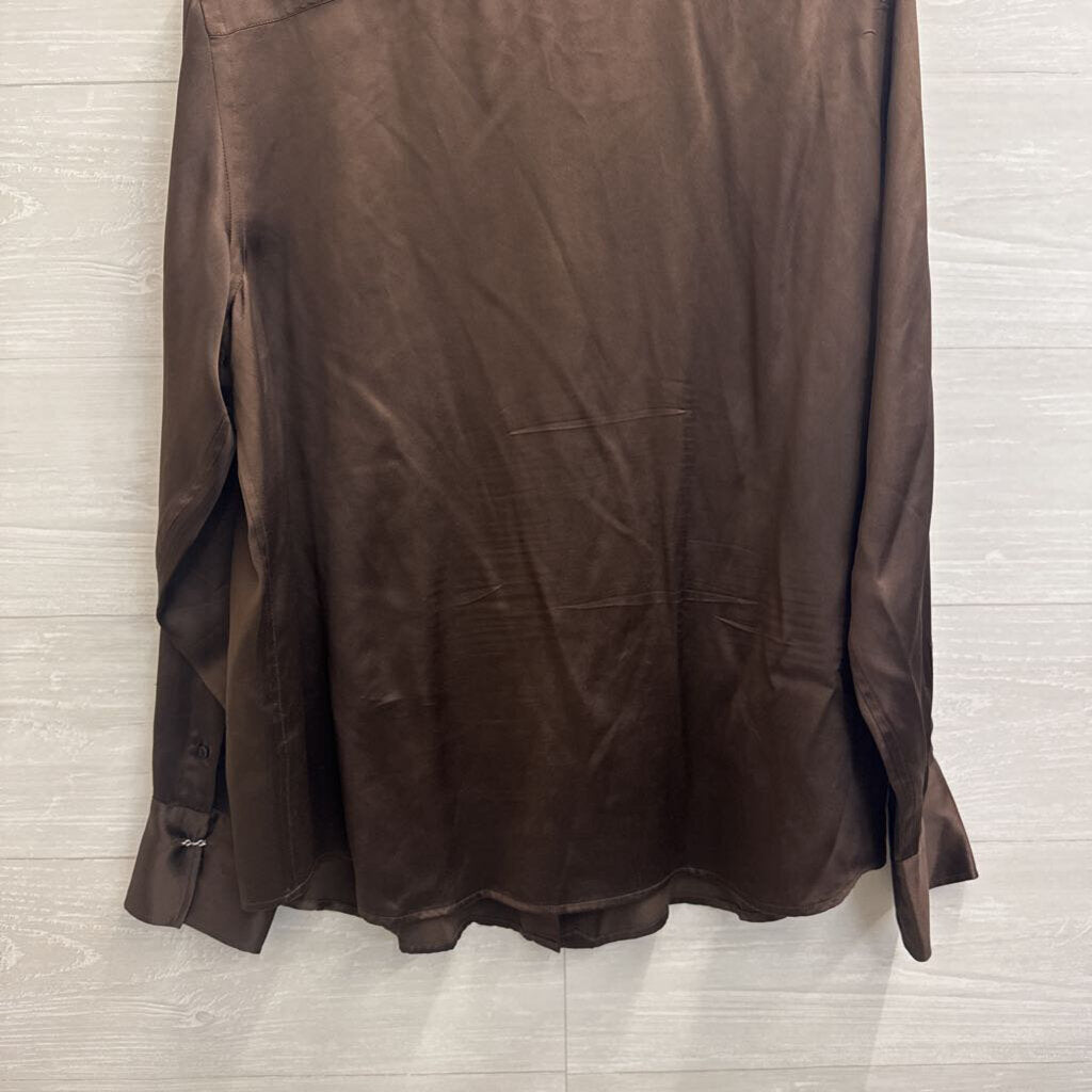 Ralph Lauren Brown 100% Silk Long Sleeve Button Down Top Extra Large