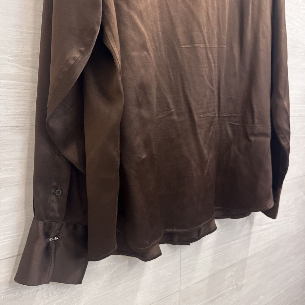 Ralph Lauren Brown 100% Silk Long Sleeve Button Down Top Extra Large