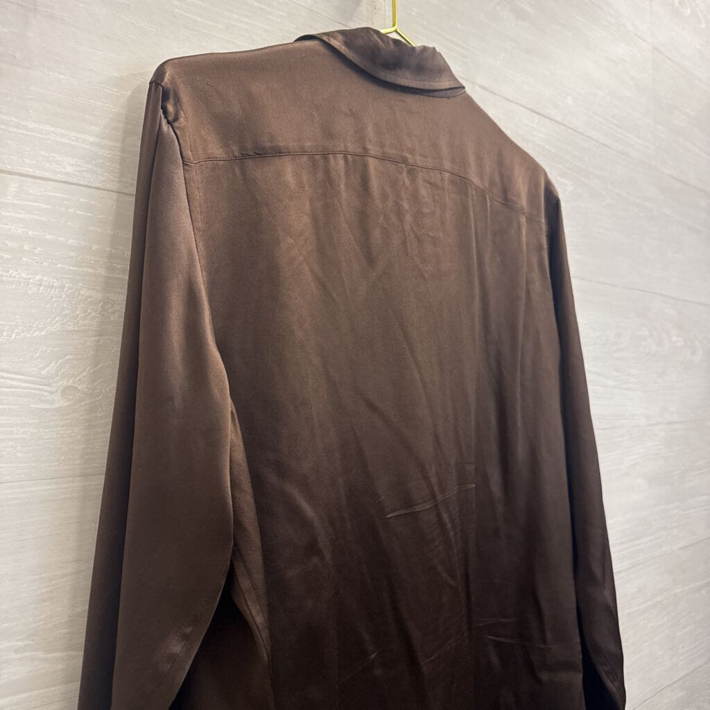 Ralph Lauren Brown 100% Silk Long Sleeve Button Down Top Extra Large