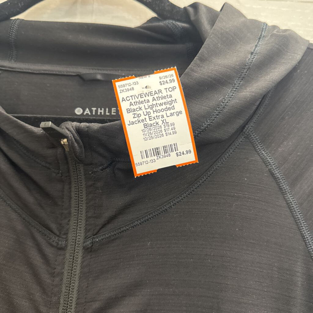 Athleta Black Lightweight Zip Up Hooded Jacket Extra Large