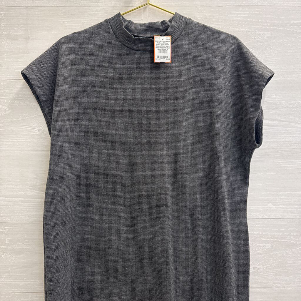 Madewell Grey/ Black Plaid Short Sleeve Mock Neck Shift Dress Medium