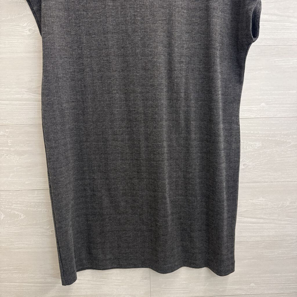 Madewell Grey/ Black Plaid Short Sleeve Mock Neck Shift Dress Medium