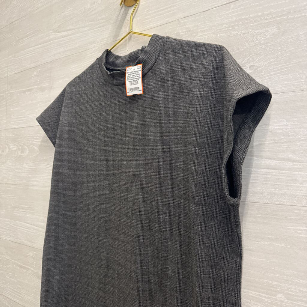 Madewell Grey/ Black Plaid Short Sleeve Mock Neck Shift Dress Medium