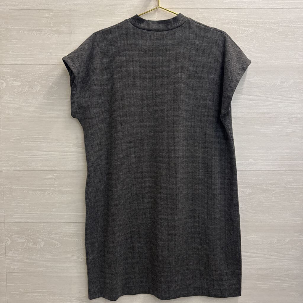 Madewell Grey/ Black Plaid Short Sleeve Mock Neck Shift Dress Medium