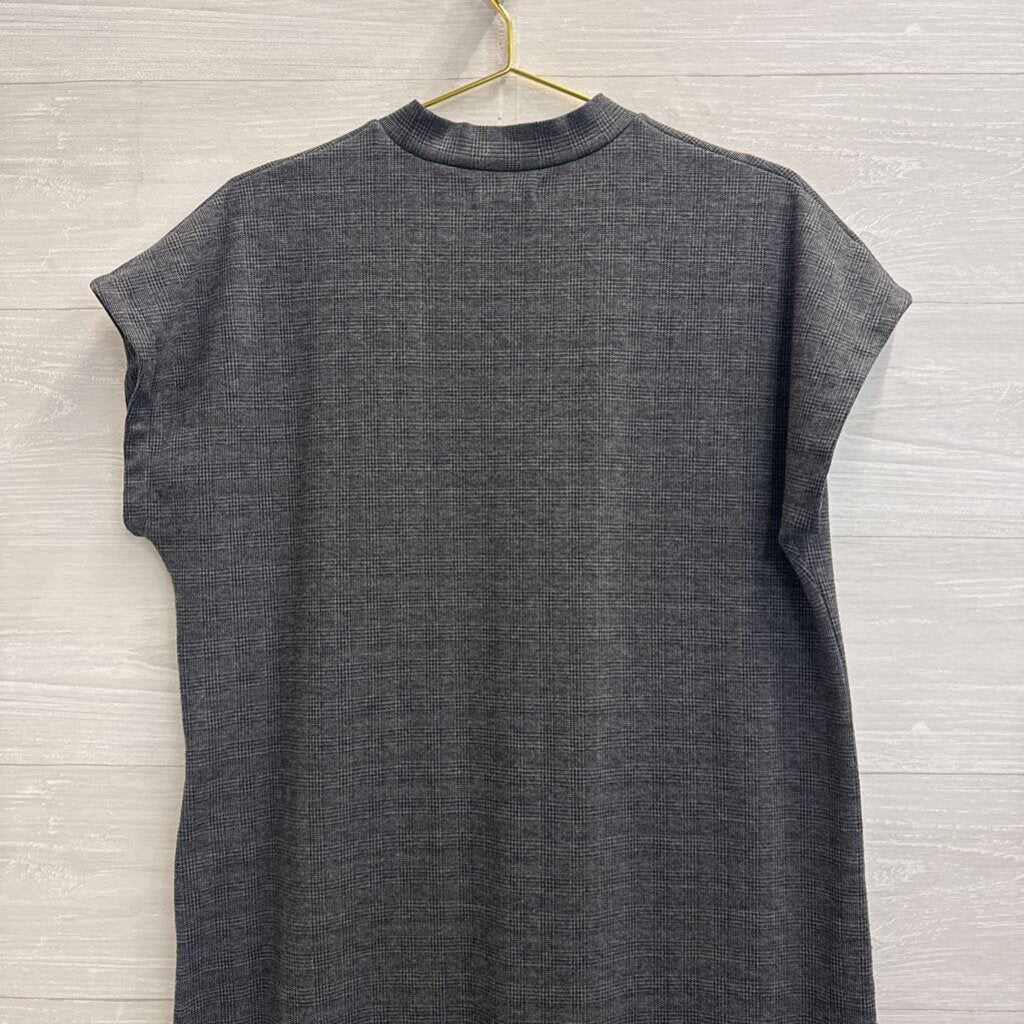 Madewell Grey/ Black Plaid Short Sleeve Mock Neck Shift Dress Medium