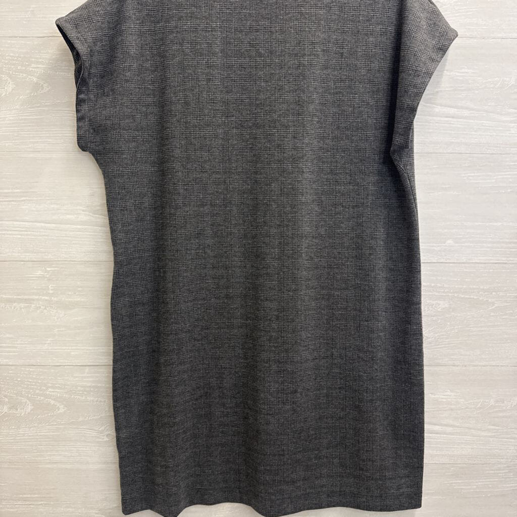 Madewell Grey/ Black Plaid Short Sleeve Mock Neck Shift Dress Medium