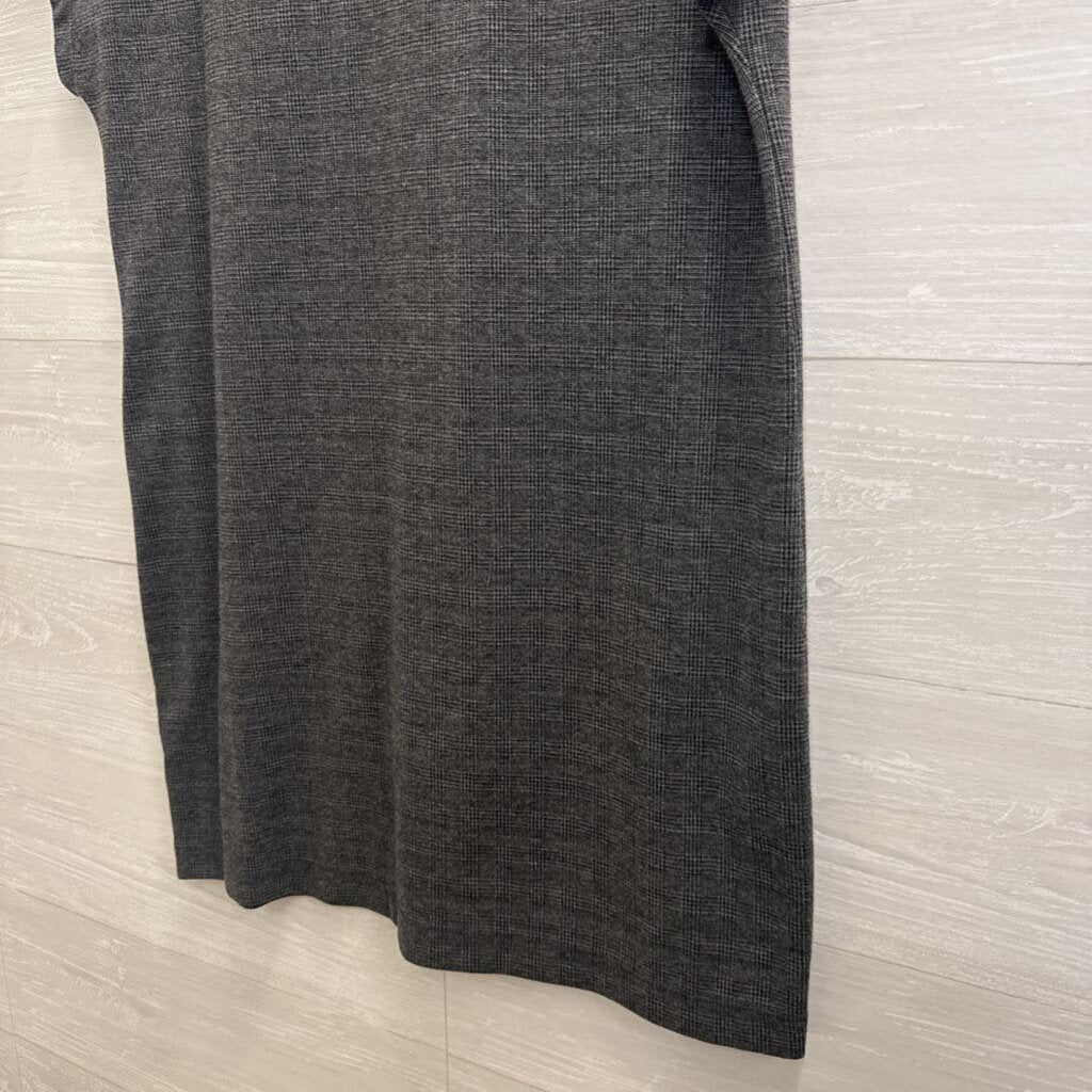 Madewell Grey/ Black Plaid Short Sleeve Mock Neck Shift Dress Medium