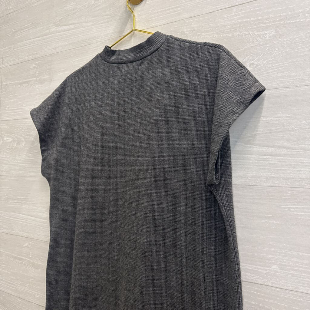 Madewell Grey/ Black Plaid Short Sleeve Mock Neck Shift Dress Medium