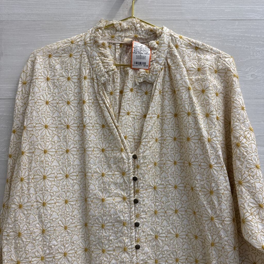 Pilcro White/ Yellow Flower Print Long Sleeve Button Front Top Large