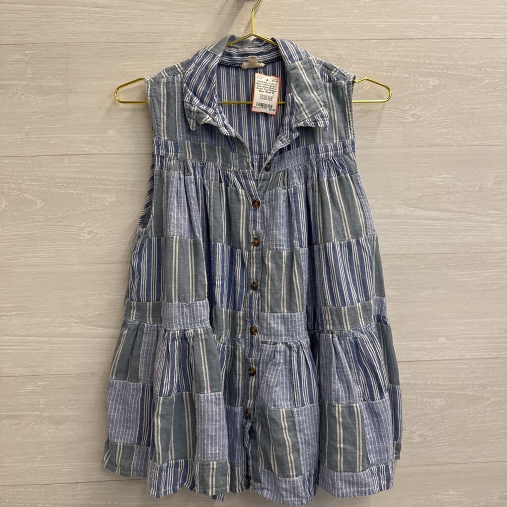 Pilcro Blue/ White Striped Sleeveless Button Down Top Medium