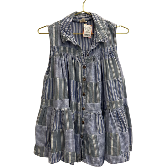 Pilcro Blue/ White Striped Sleeveless Button Down Top Medium