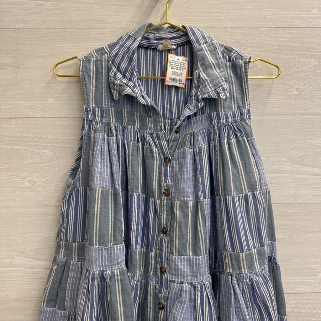 Pilcro Blue/ White Striped Sleeveless Button Down Top Medium
