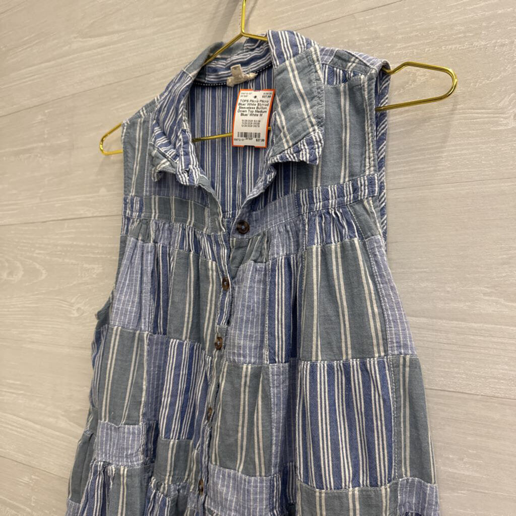 Pilcro Blue/ White Striped Sleeveless Button Down Top Medium