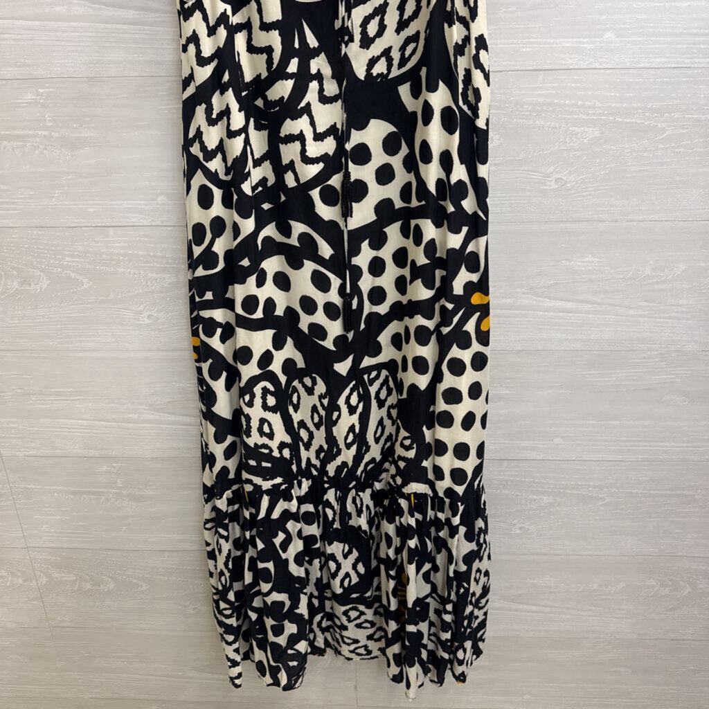 Farm Rio Black/ White Tasselled Floral Maxi Dress Medium