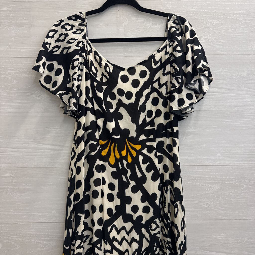 Farm Rio Black/ White Tasselled Floral Maxi Dress Medium