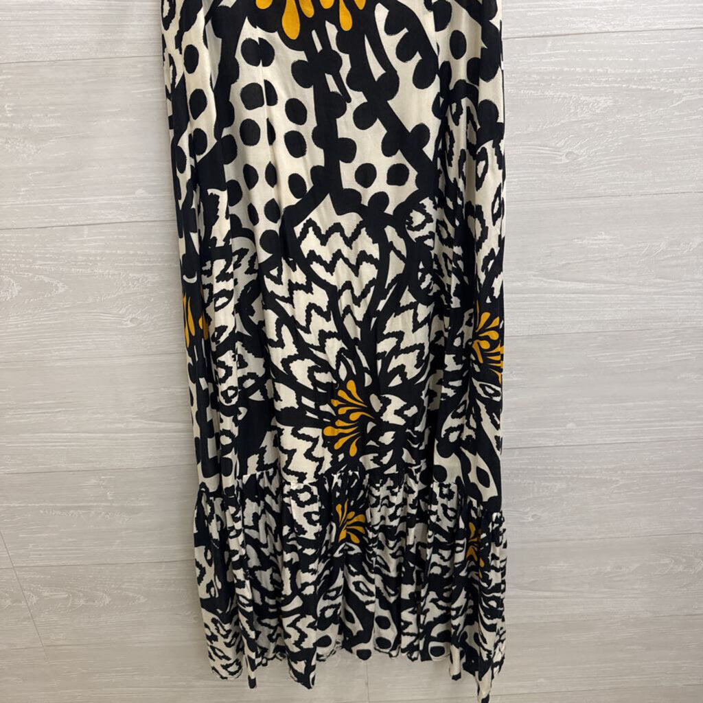 Farm Rio Black/ White Tasselled Floral Maxi Dress Medium
