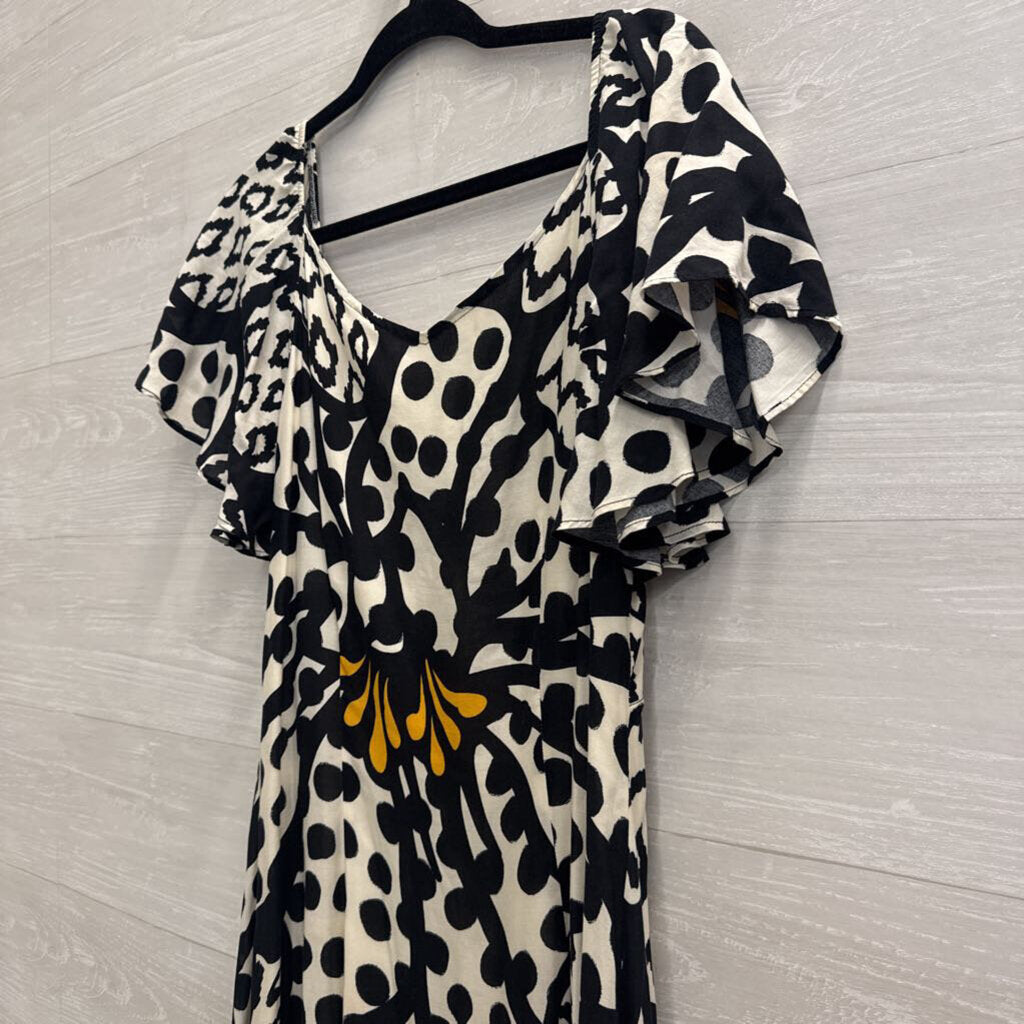 Farm Rio Black/ White Tasselled Floral Maxi Dress Medium