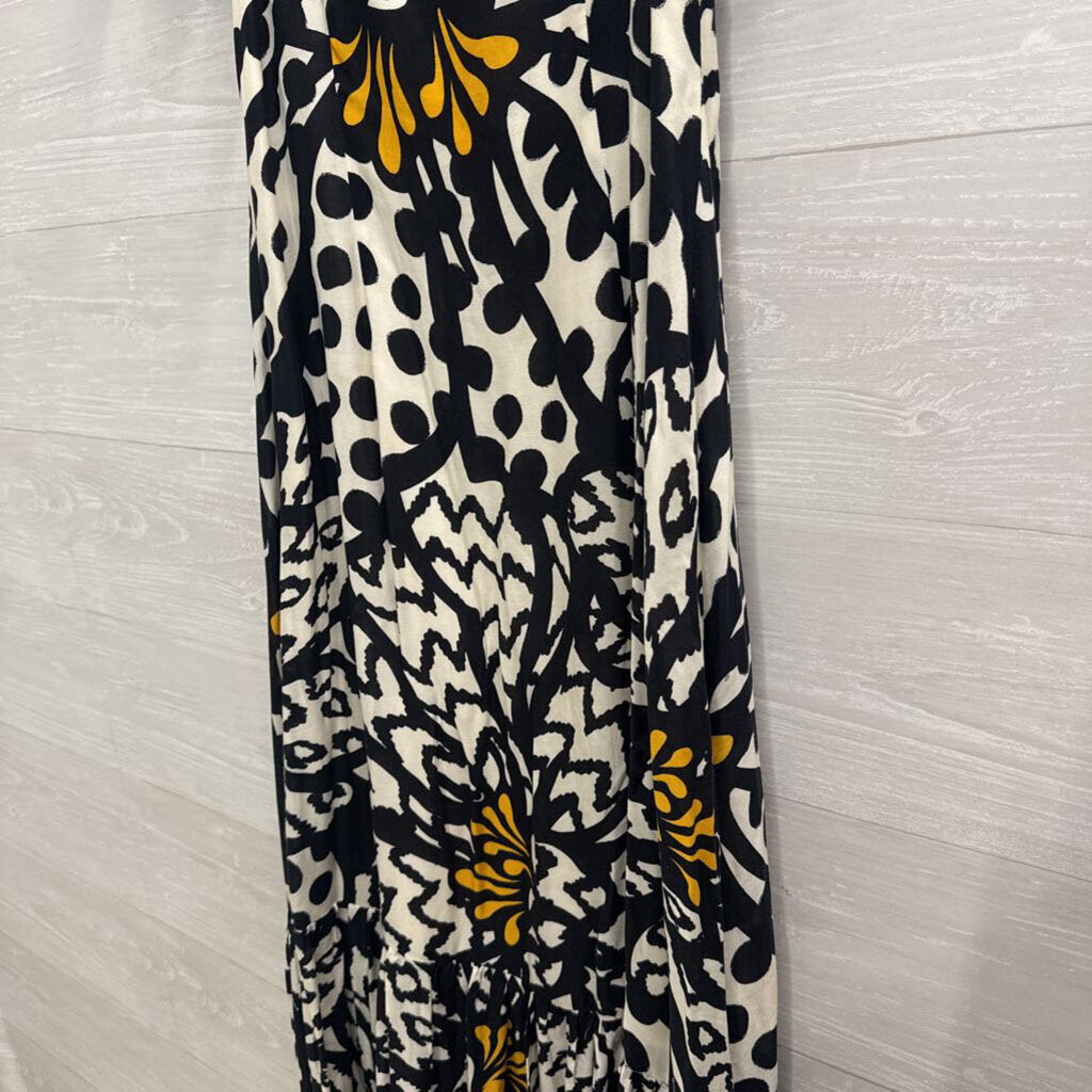 Farm Rio Black/ White Tasselled Floral Maxi Dress Medium