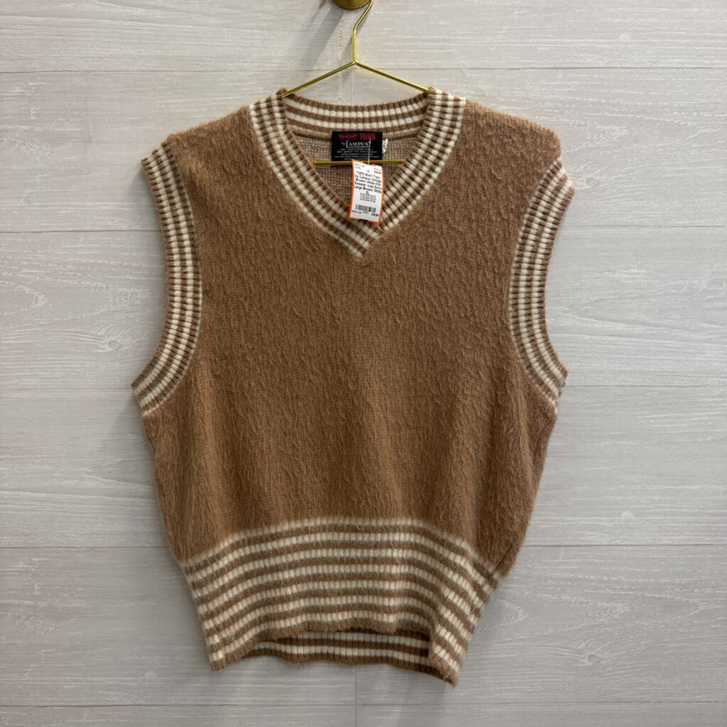 Vintage Brown/ White Knit Sweater Vest Extra Large
