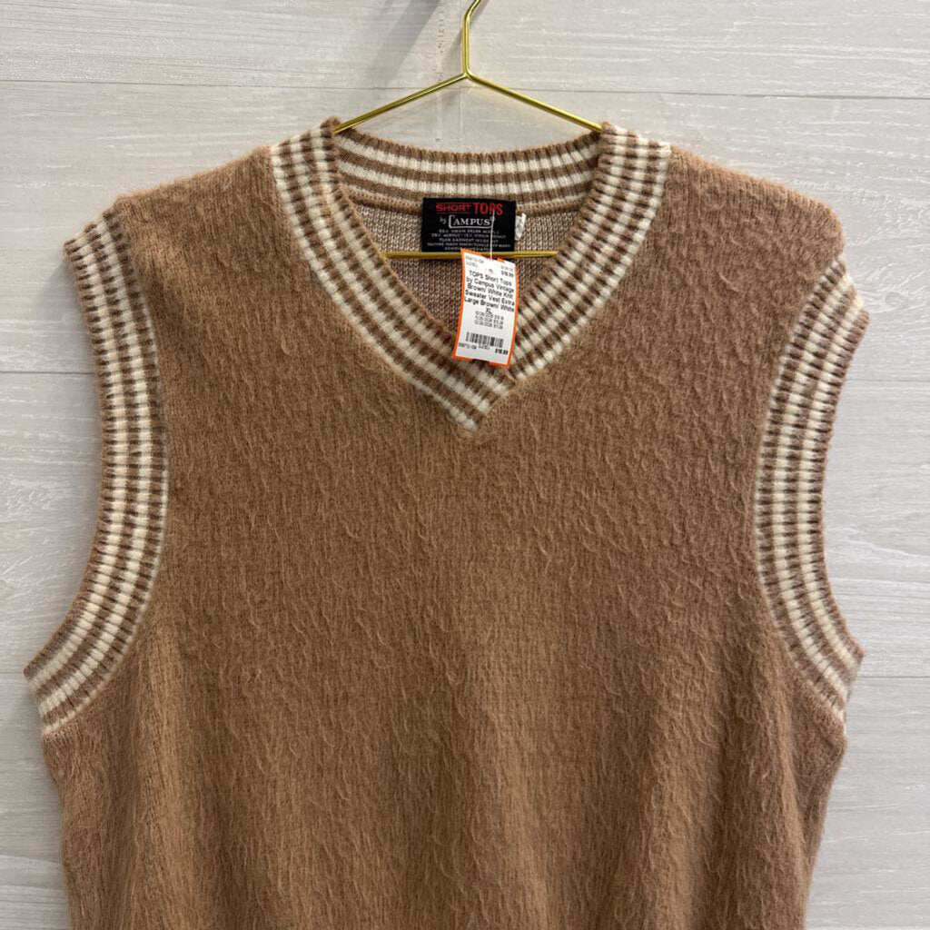 Vintage Brown/ White Knit Sweater Vest Extra Large