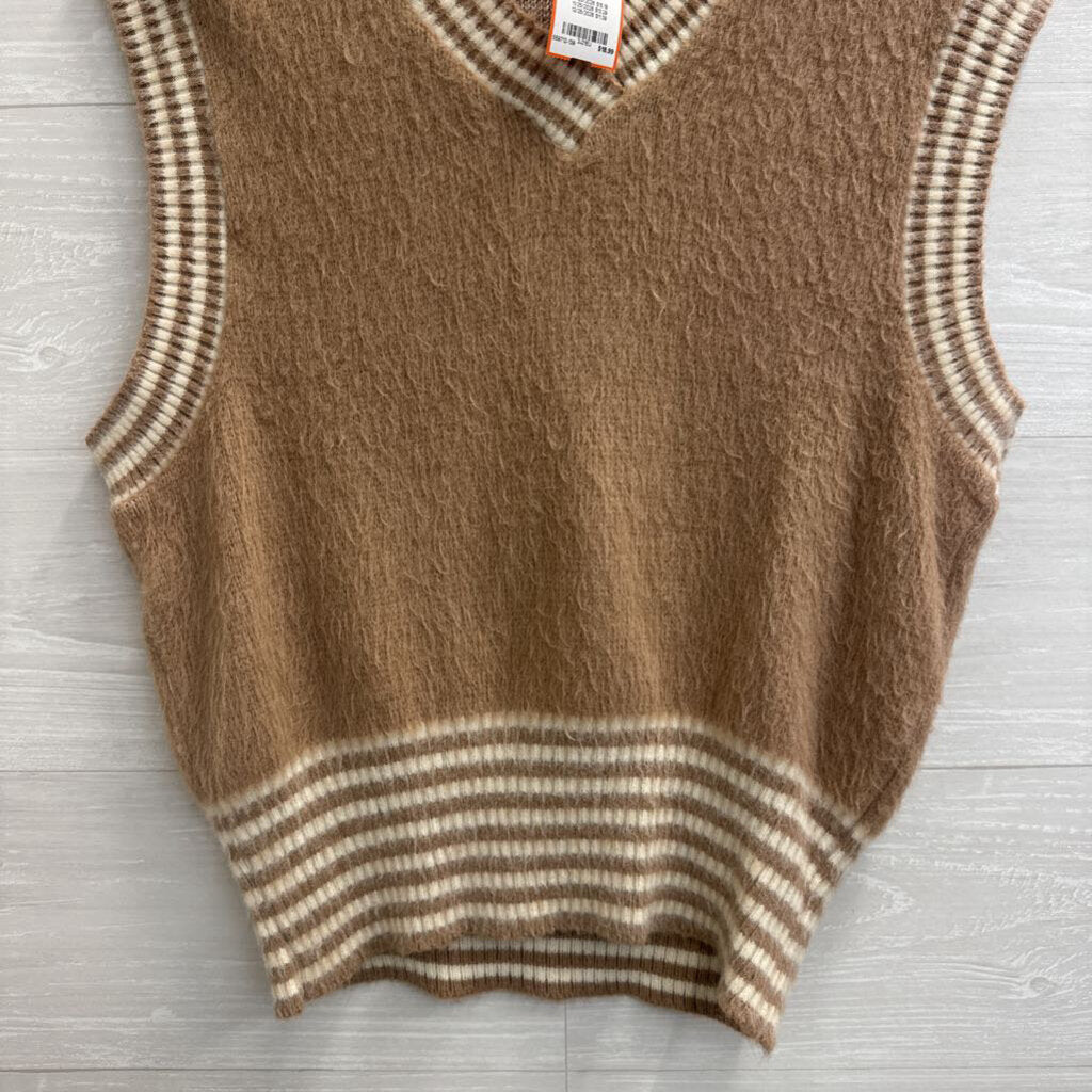 Vintage Brown/ White Knit Sweater Vest Extra Large