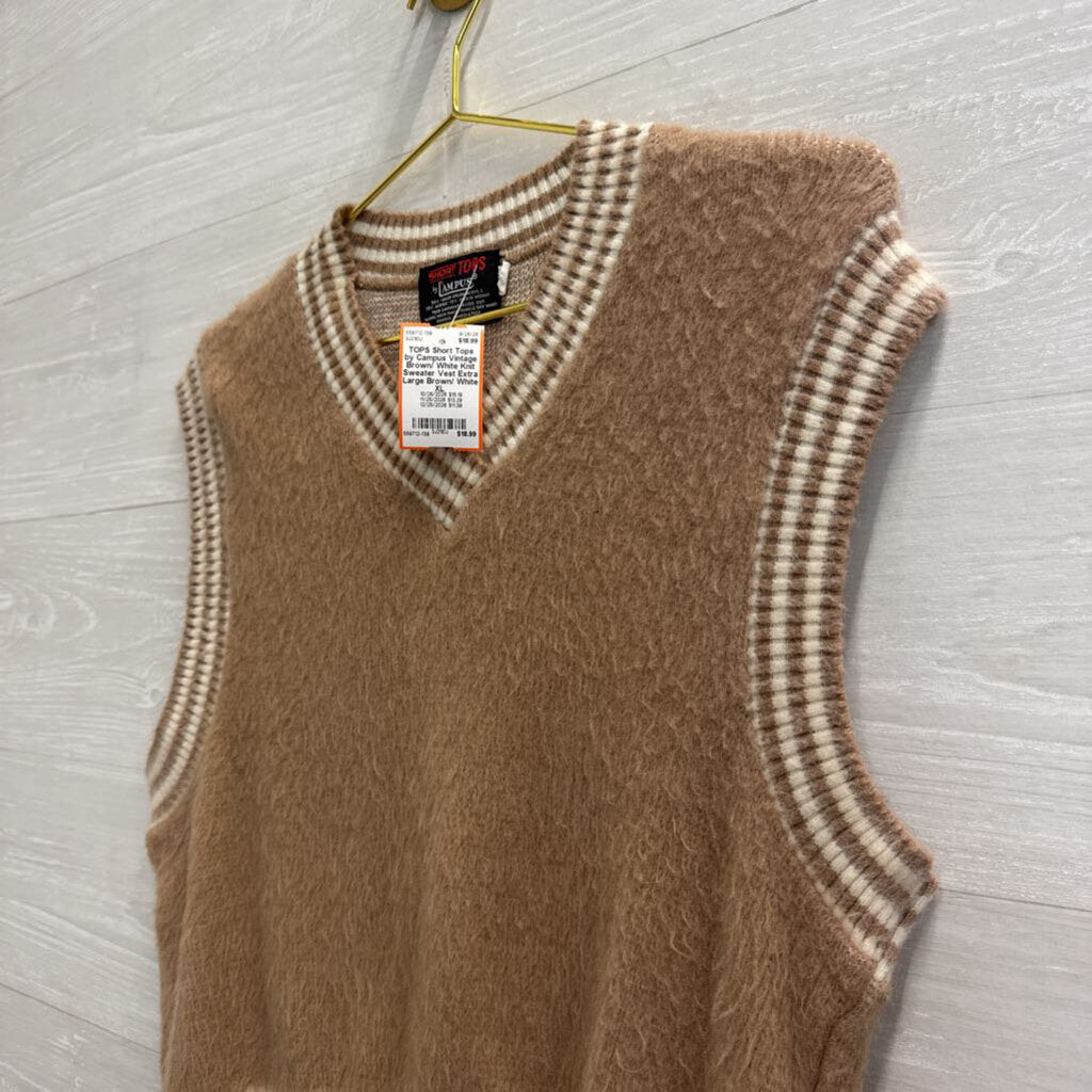 Vintage Brown/ White Knit Sweater Vest Extra Large