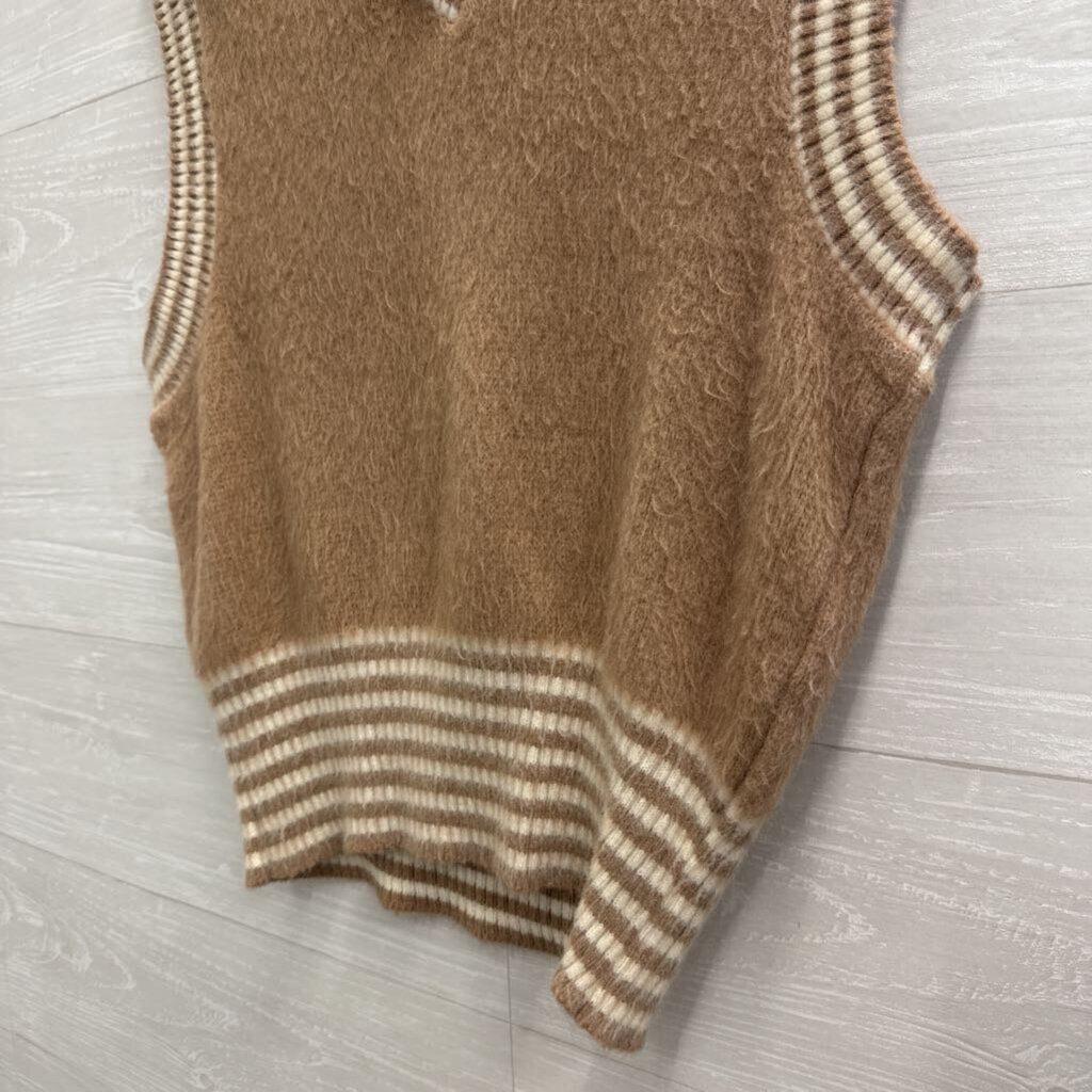 Vintage Brown/ White Knit Sweater Vest Extra Large