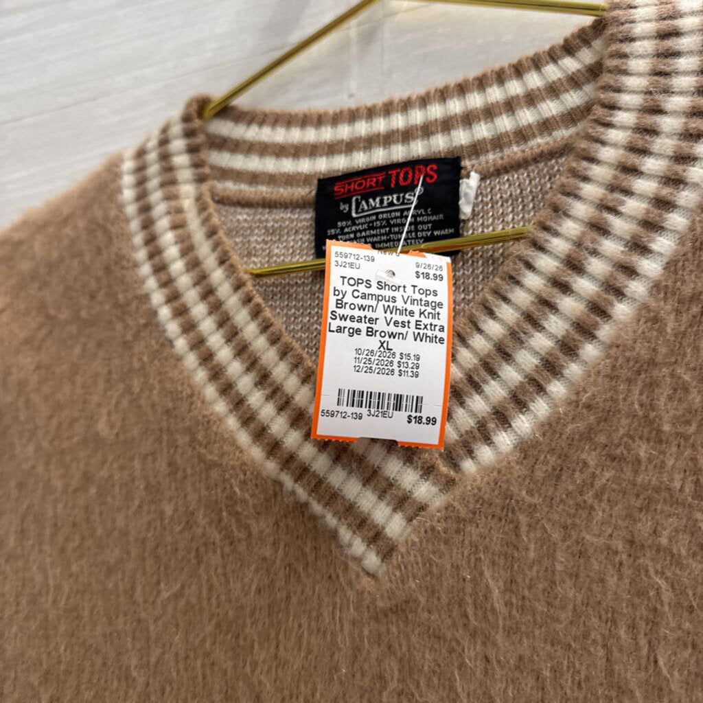 Vintage Brown/ White Knit Sweater Vest Extra Large
