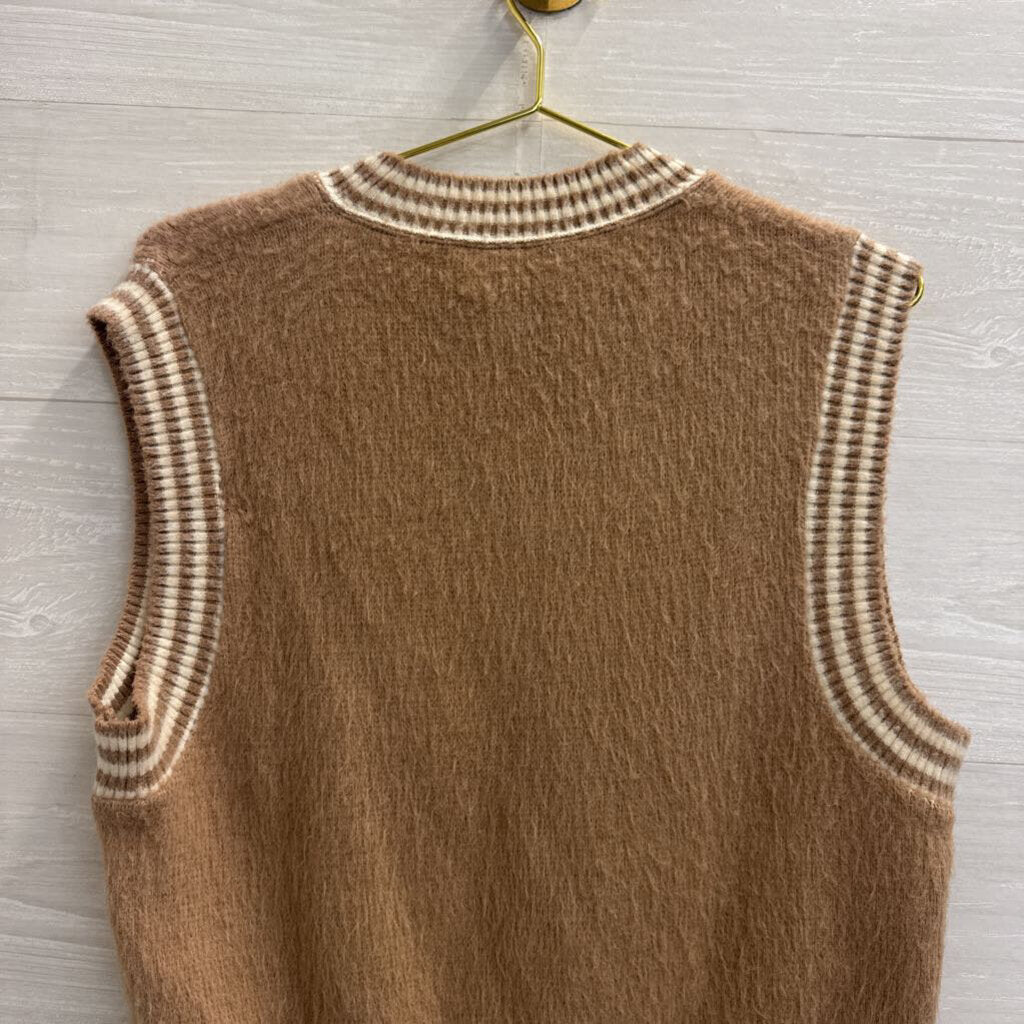 Vintage Brown/ White Knit Sweater Vest Extra Large