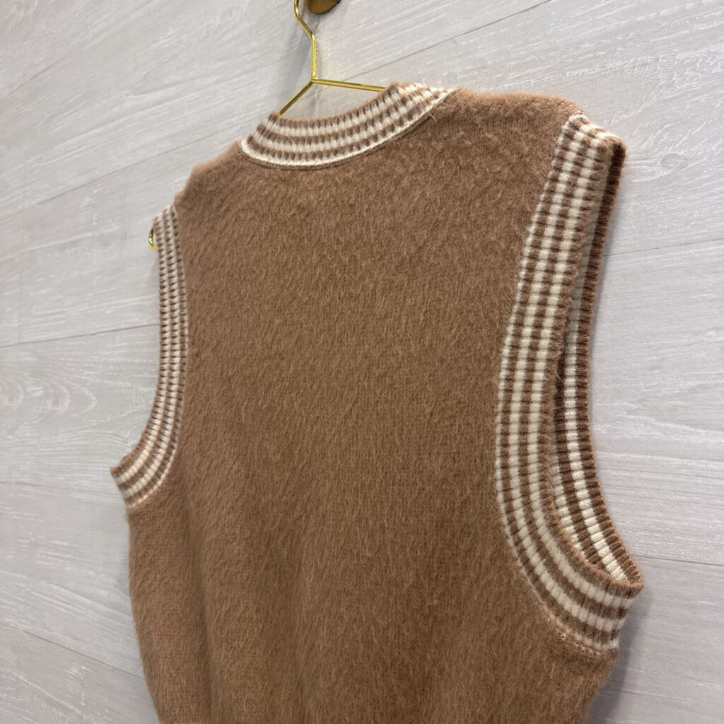 Vintage Brown/ White Knit Sweater Vest Extra Large