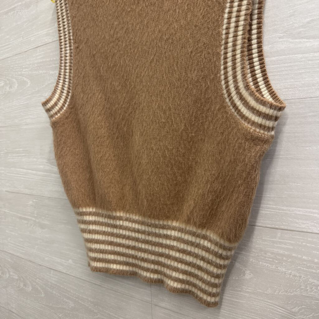 Vintage Brown/ White Knit Sweater Vest Extra Large