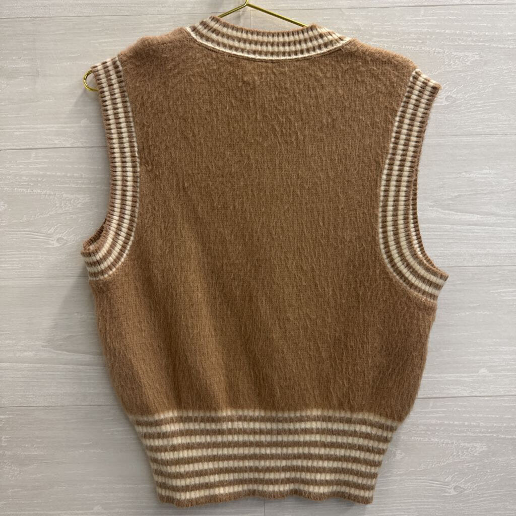Vintage Brown/ White Knit Sweater Vest Extra Large