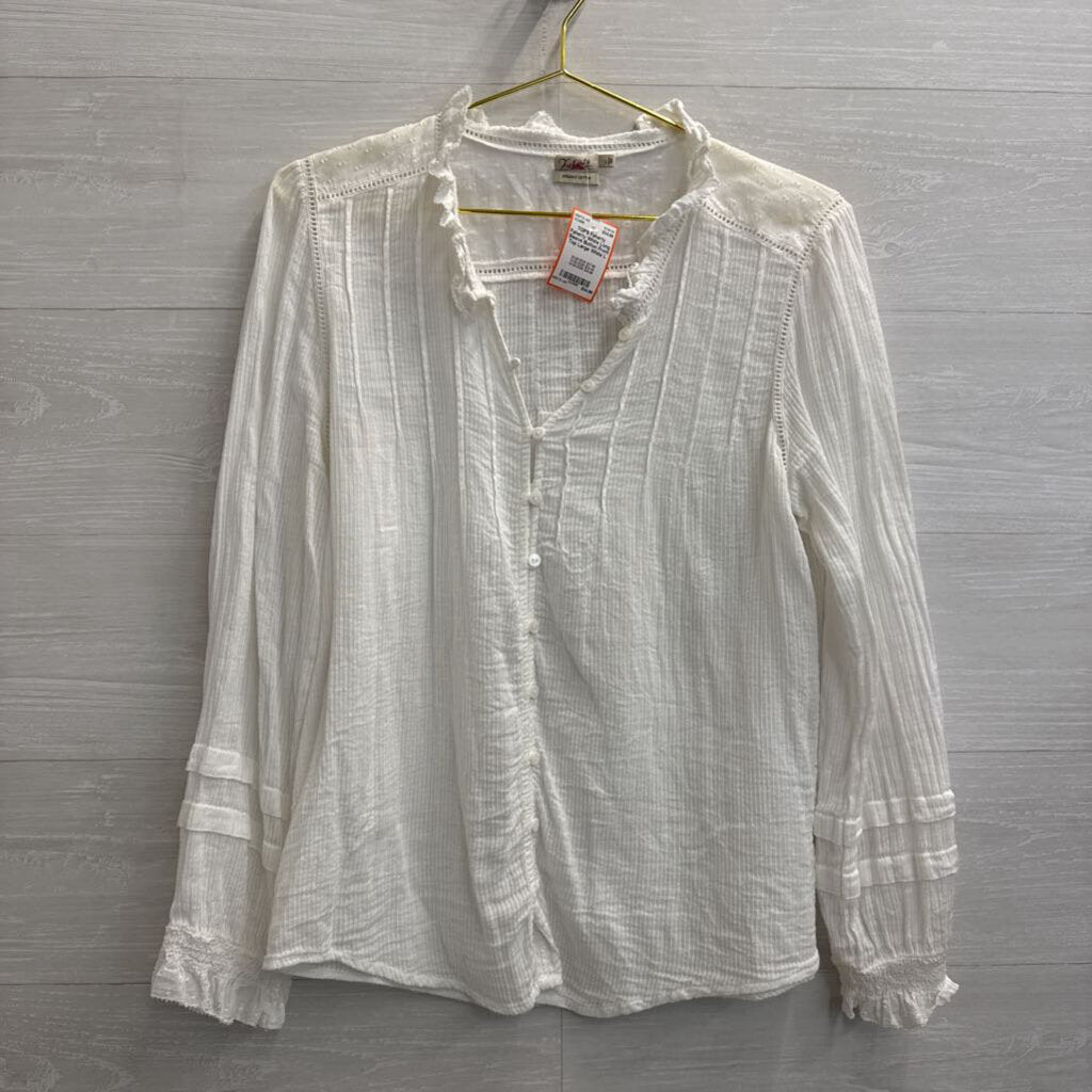 Faherty White Long Sleeve Button Front Top Large