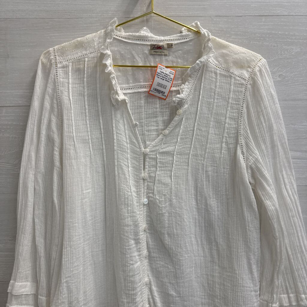 Faherty White Long Sleeve Button Front Top Large
