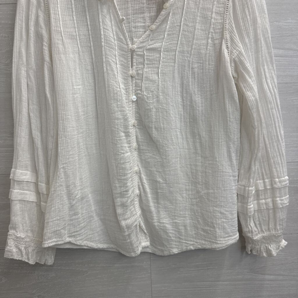 Faherty White Long Sleeve Button Front Top Large